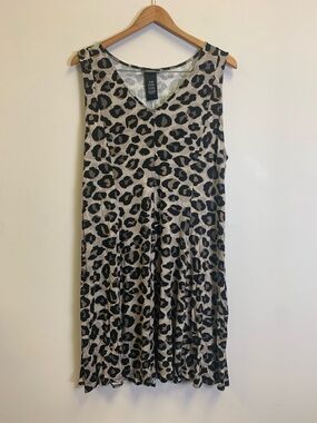 Sleeveless Leopard Print V-Neck Dress - Taupe/Black
